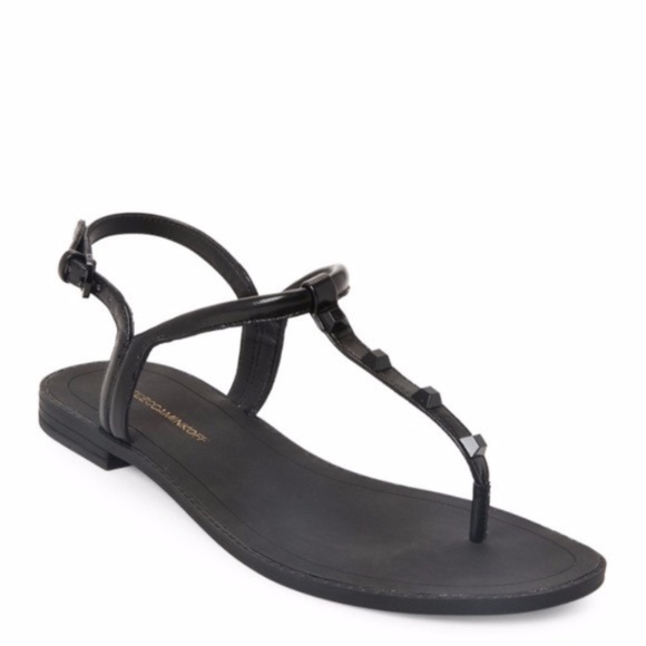 Rebecca Minkoff Black Grace Studded T-Strap Thong Sandals Size 8.5 - Picture 1 of 4